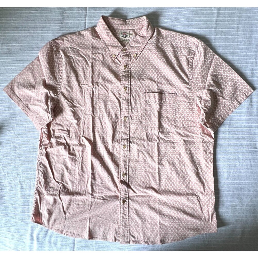 Faherty Men's Button-up Short Sleeve Playa Fish Scale Print - Salmon - Size XXL